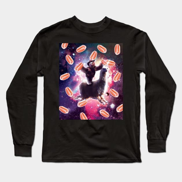 Cowboy Space Sloth On Llama Unicorn - Hot-Dog Long Sleeve T-Shirt by Random Galaxy